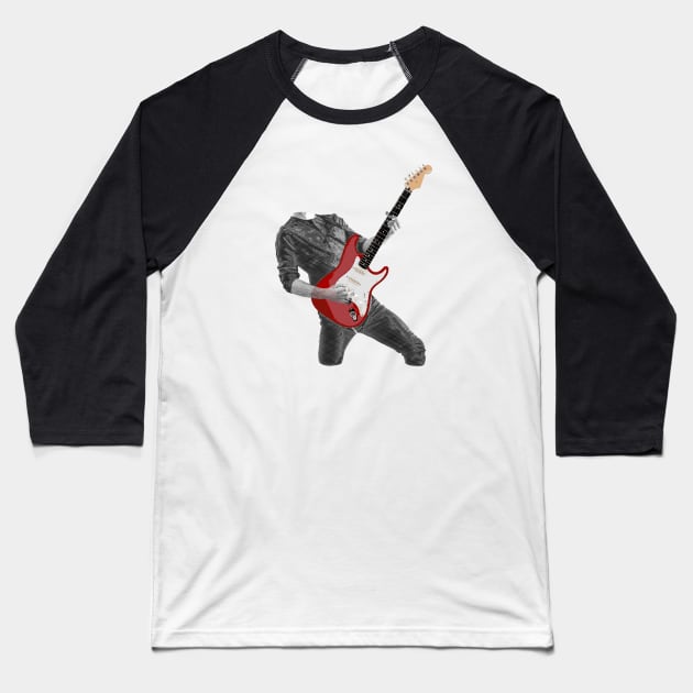 Rock n Roll Guitar Player, Red Baseball T-Shirt by Lusy